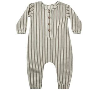 Quincy Mae Woven Long Sleeve Jumpsuit in Fern Stripe Size 0-3 Months